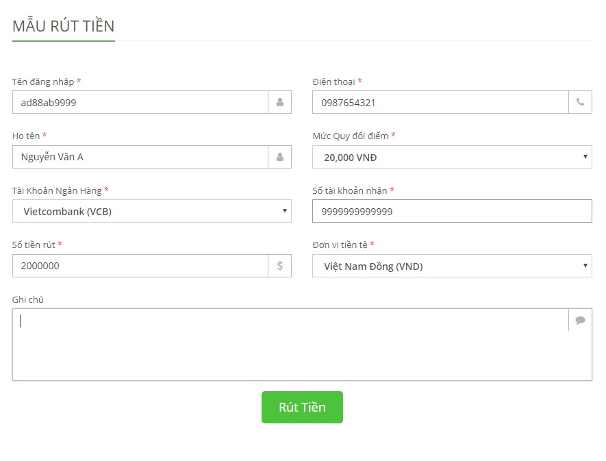 Mẫu rút tiền SV388